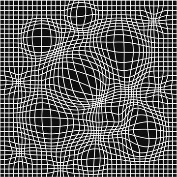Black and white distorted grid seamless pattern. Vector illustration. Deforn Stock Illustration