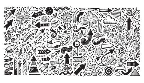 Black and white doodle arrows set vector illustration with hand drawn elements Stock Illustration