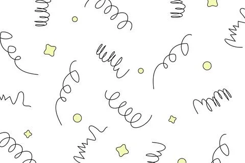 Black and white doodle background with yellow stars and circles. Stock Illustration