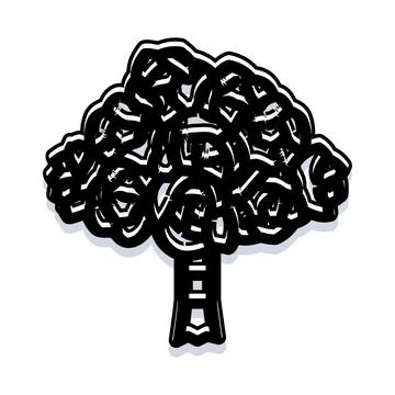 Black and white doodle tree illustration with rough texture Stock Illustration