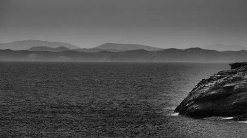 Black And White Dramatic Seascape And Skies On Kea Island Greece Stock Photos