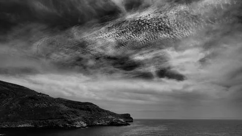 Black And White Dramatic Seascape And Skies On Kea Island Greece Фото
