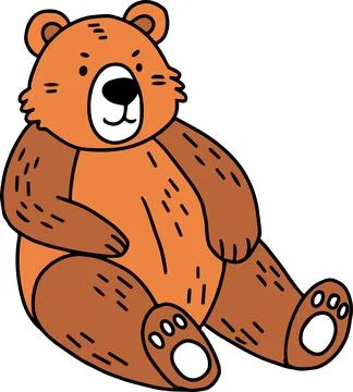 A black and white drawing of a bear sitting on the ground Stock Illustration
