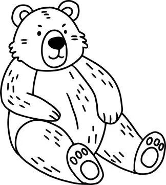 A black and white drawing of a bear sitting on the ground Stock Illustration