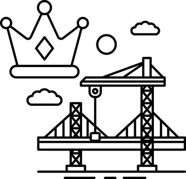 A black and white drawing of a bridge with a crown on top of it Stock Illustration