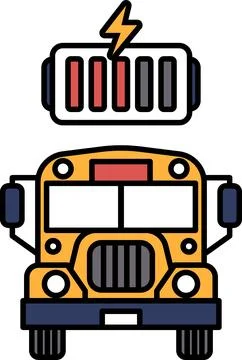 A black and white drawing of a bus with a battery on the side Stock Illustration
