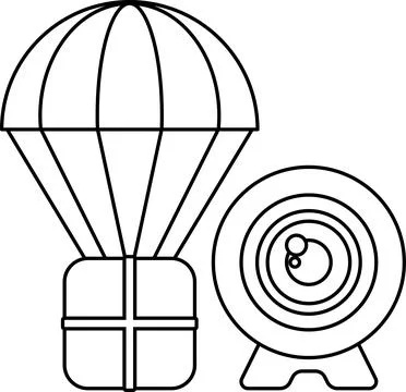 A black and white drawing of a camera and a parachute Illustration