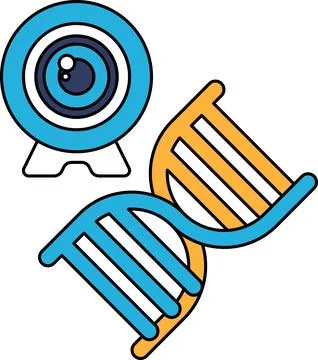 A black and white drawing of a camera and a DNA strand Stock Illustration