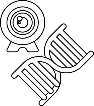 A black and white drawing of a camera and a DNA strand イラスト素材