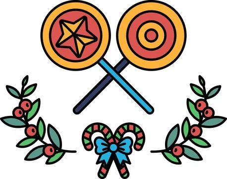 A black and white drawing of a candy cane and a star 库存插图