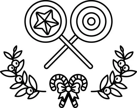 A black and white drawing of a candy cane and a star 库存插图