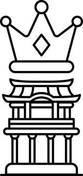 A black and white drawing of a castle with a crown on top Ilustração Stock