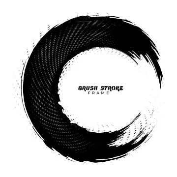 A black and white drawing of a circular shape vector brush stroke 스톡 일러스트