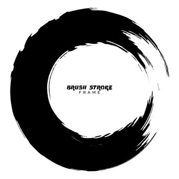A black and white drawing of a circular shape vector brush stroke Stock Illustration