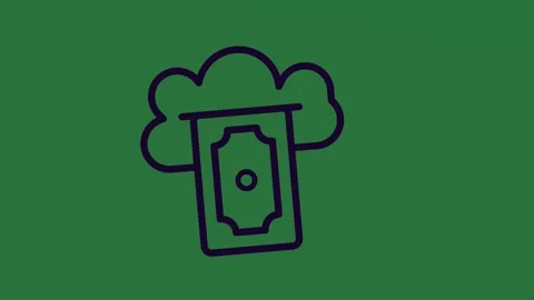 A black and white drawing of cloud with dollar sign green background logo on it Video stock 336858629