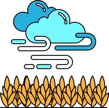 A black and white drawing of a cloud with a wind blowing through the grass Stock Illustration