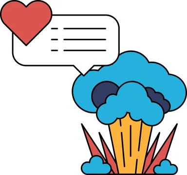 A black and white drawing of a cloud with a heart in the middle Stock Illustration