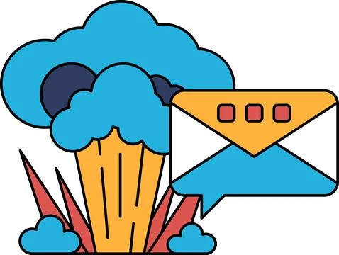 A black and white drawing of a cloud with a large explosion in the middle Ilustración de archivo