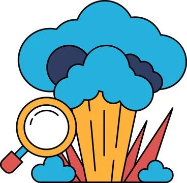 A black and white drawing of a cloud with a magnifying glass in the foregroun Illustrazione stock