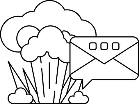 A black and white drawing of a cloud with a large explosion in the middle Stock Illustration