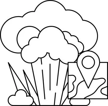 A black and white drawing of a cloud with a map of a city in the background Stock Illustration
