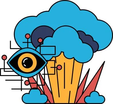 A black and white drawing of a cloud with a large eye in the middle 스톡 일러스트