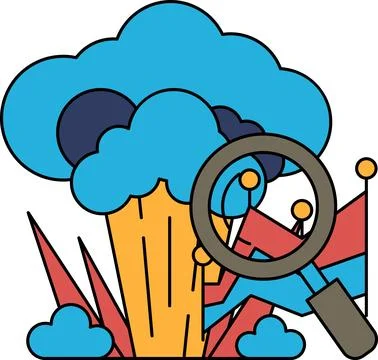 A black and white drawing of a cloud with a magnifying glass in the middle Illustrazione stock