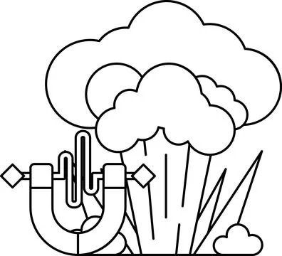 A black and white drawing of a cloud with a large white object in the middle Stock Illustration