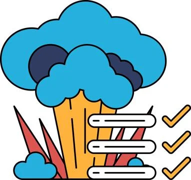 A black and white drawing of a cloud with a broccoli and a stack of books Stock Illustration