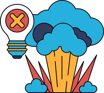 A black and white drawing of a cloud with an X on it Stock Illustration