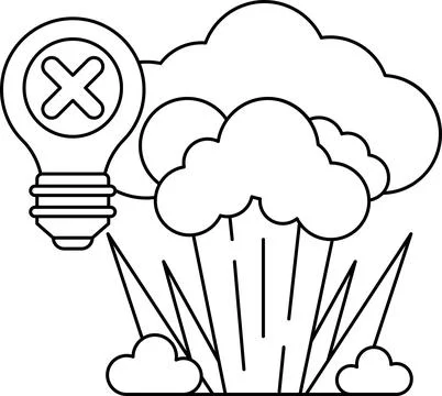 A black and white drawing of a cloud with an X on it Stock Illustration