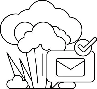 A black and white drawing of a cloud with a large green broccoli in the middl Stock Illustration