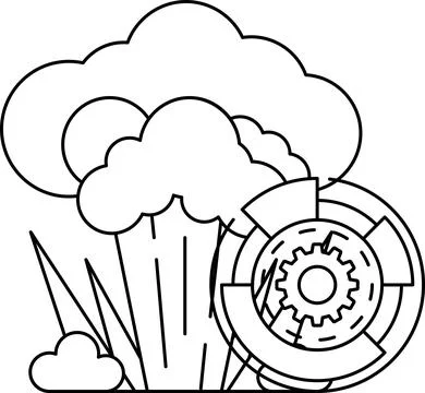 A black and white drawing of a cloud with a large explosion in the middle Illustrazione stock