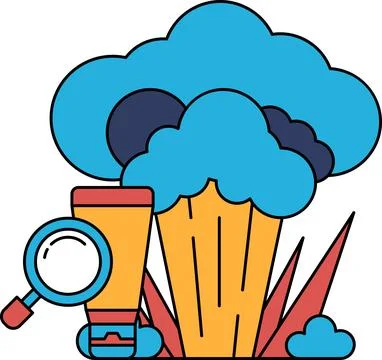 A black and white drawing of a cloud with a magnifying glass Stock Illustration