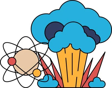 A black and white drawing of a cloud with a nuclear explosion in the middle 스톡 일러스트