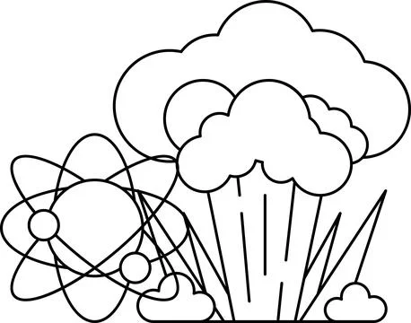 A black and white drawing of a cloud with a nuclear explosion in the middle 스톡 일러스트