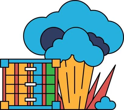 A black and white drawing of a cloud with a fence in the background Stock Illustration