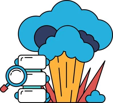 A black and white drawing of a cloud with a magnifying glass on the left side Illustrazione stock
