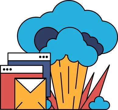 A black and white drawing of a cloud with a letter M on it Stock Illustration