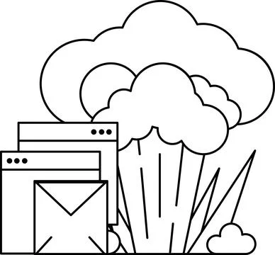 A black and white drawing of a cloud with a letter M on it Stock Illustration