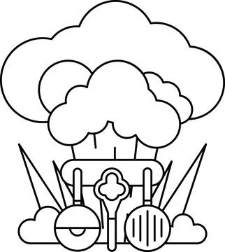 A black and white drawing of a cloud with a chef hat on top of it Illustrazione stock