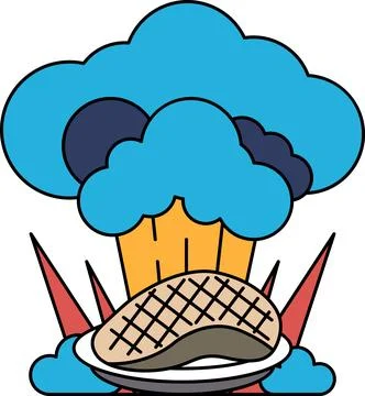A black and white drawing of a cloud with a piece of meat on top of it Illustrazione stock
