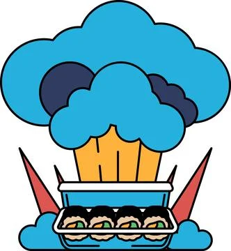 A black and white drawing of a cloud with a chef's hat on top of it Stock Illustration