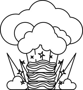 A black and white drawing of a cloud with a star and a lightning bolt 스톡 일러스트