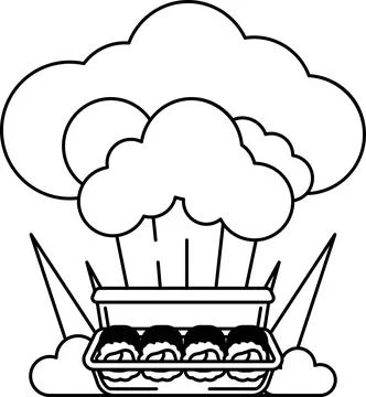 A black and white drawing of a cloud with a chef's hat on top of it Illustrazione stock