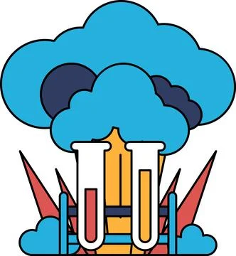 A black and white drawing of a cloud with two test tubes in it 스톡 일러스트