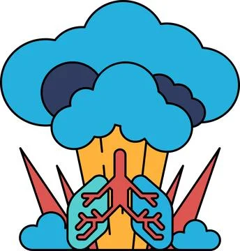 A black and white drawing of a cloud with a pair of lungs in the middle Stock Illustration