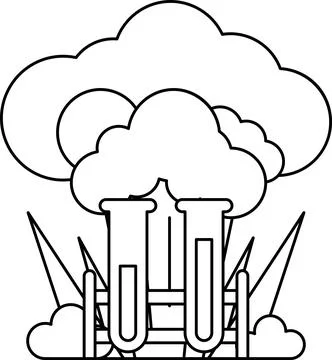 A black and white drawing of a cloud with two test tubes in it Stock Illustration