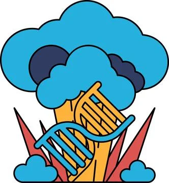 A black and white drawing of a cloud with a DNA strand in the middle Stock Illustration