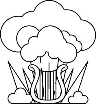A black and white drawing of a cloud with a gondola in the middle Stock Illustration